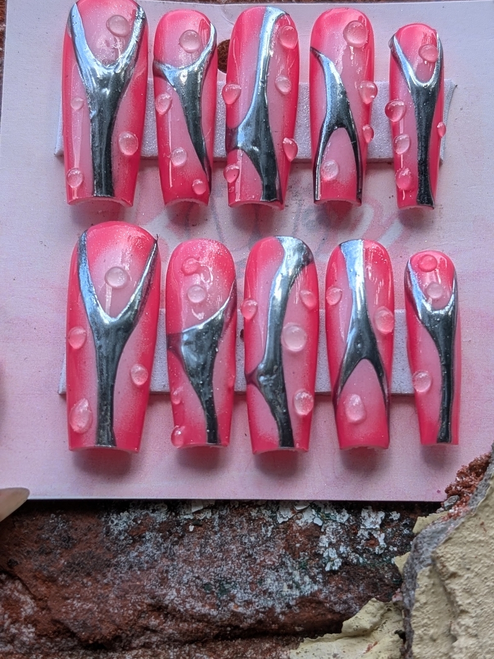 Coral Pink Metallic Accent Press-On Nails - Women Bath & Body